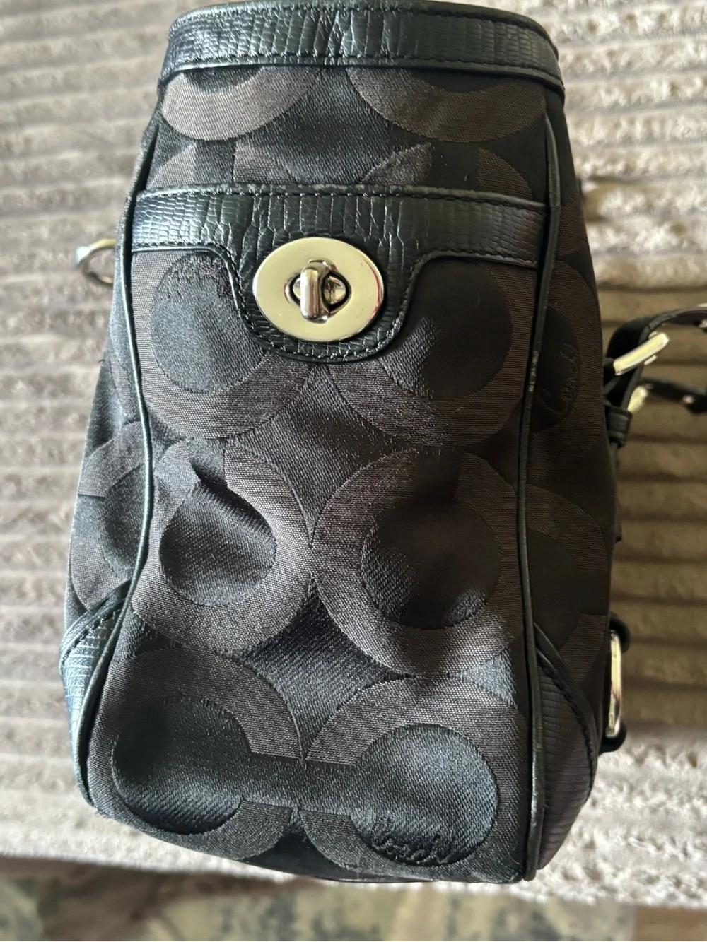 Coach Black Signature C-Pattern Satin Tote